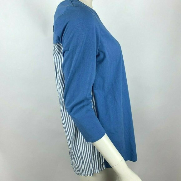 J Jill Blue Top 3/4 Sleeve V-Neck Button back NWT - Picture 4 of 8